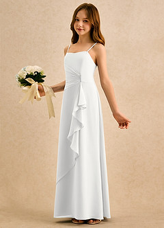 Azazie lolly Girls Formal Robe Demoiselle D'honneur Fillette Robe Trapèze en Mousseline de soie Plissée Blanc image1