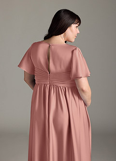Azazie Verna vestidos de dama de honor de maternidad Vestido de Corte En A Volante Hasta el suelo Satén Elástico image10
