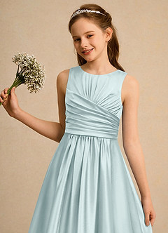 Azazie Ducky Girls Formal Flower Girl Dresses Mist A-Line Pleated Stretch Satin Dress image6