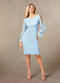 Azazie London Mother of the Bride Dresses Sky Blue Sheath Mesh Dress image3