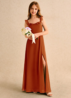 Azazie Chip Junior Formal Jurken voor bloemenmeisjes A-Lijn Jurk van Chiffon Mouwloos Paprika image5