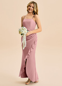 Azazie Buzzy Junior Dusty Rose Sheath Pleated Chiffon Dress image3