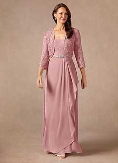 Azazie Ainsling Mother of the Bride Dresses Dusty Rose A-Line Square Neckline Lace Chiffon Dress image5