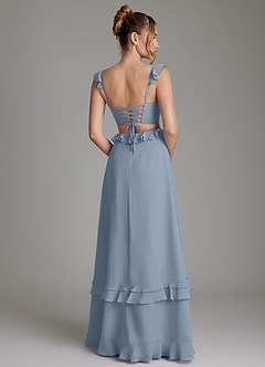 Azazie Malaya Bridesmaid Dresses Dusty Blue A-Line Corset Chiffon Dress image2