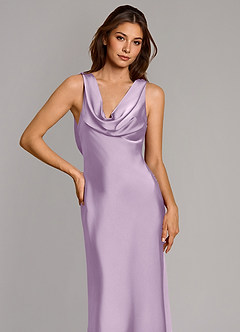 Azazie Cheryl Bridesmaid Dresses Frosted Lilac Mermaid Stretch Satin Dress image6