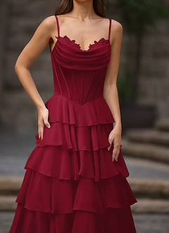 Floralace Merlot Ruffled A-line Prom Dress image7