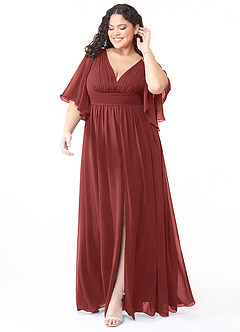 Azazie Temeka Bridesmaid Dresses Terracotta A-Line Ruched Chiffon Dress image7
