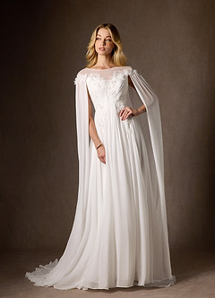 Azazie Linnea Wedding Dresses Diamond White A-Line Scoop Chiffon Dress image7