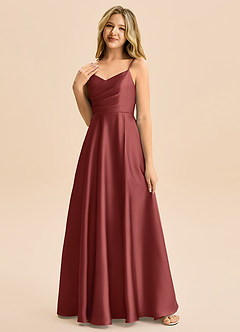 Azazie Rumi Junior Terracotta A-Line Pleated Stretch Satin Dress image3