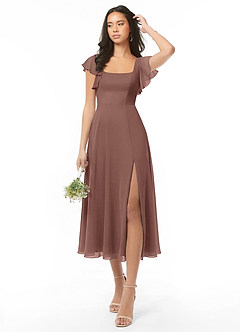 Azazie Bondi Bridesmaid Dresses Espresso A-Line Ruched Chiffon Dress image1