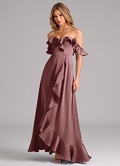 Azazie Lyra Bridesmaid Dresses Vintage Mauve A-Line Off the Shoulder Stretch Satin Convertible Dress image4