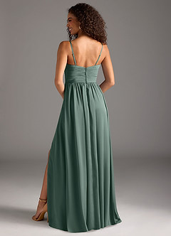 Azazie Alia 신부 들러리 드레스 A라인 주름진 스트레치 새틴 바닥 길이 드레스 image4