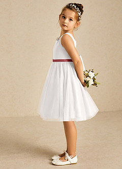 Azazie Seline Flower Girl Dresses Ivory Antique Rose A-Line Bow Tulle Dress image4