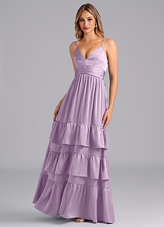 Azazie Nathalia Robes de demoiselle d'honneur Robe Trapèze en Satin extensible Plissée Frostiges Flieder image5