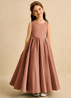 Azazie Pepper 플라워 걸 드레스 A라인 주름진 매트 새틴 발목 길이 드레스 image2