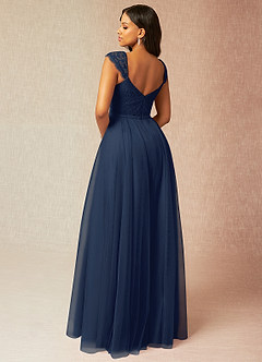 Azazie Luxi Bridesmaid Dresses Dark Navy A-Line Pleated Tulle Dress image2