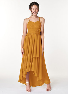 Azazie Catalina Junior Butterscotch A-Line Ruched Chiffon Dress image4