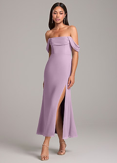 Azazie Saige Bridesmaid Dresses Wisteria Sheath Off the Shoulder Chiffon Convertible Dress image3