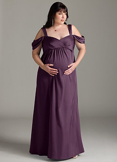 Azazie Rhea Maternity Bridesmaid Dresses A-Line Off-The-Shouler Pleated Stretch Satin Floor-Length Dress image8