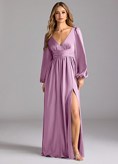 Azazie Norah Robes de demoiselle d'honneur Robe Trapèze en Satin extensible Glycine image1