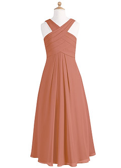 Azazie Kaleigh Junior MAI TAI A-Line Pleated Chiffon Dress image6