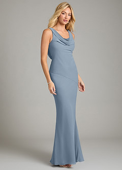 Azazie Rylina Vestidos de damas de honor Vestido de Azul Polvoriento de Gasa de Corte Sirena con Plisado image5