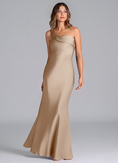 Azazie Driea Brudtärnklänningar Klä av Sjöjungfru i Stretch Satin Ena axeln Taupe image3