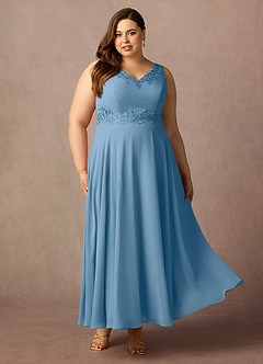 Azazie Devana Kleider für die Brautmutter A-Linie Pailletten Chiffon Kleid Stahlblau image13