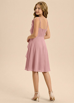 Azazie Lumi Junior Vestido de Rosa Polvorienta de Gasa de Corte en A con Plisado image2