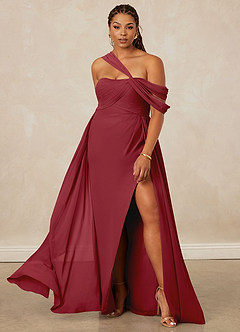Christian Siriano Bridal for Azazie 1014 Bridesmaid Dresses Pomegranate A-Line Off the Shoulder Chiffon Dress image9