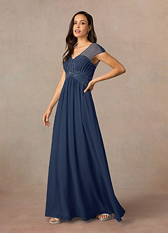 Azazie Star Mother of the Bride Dresses Dark Navy A-Line V-Neck sequins Chiffon Dress image2