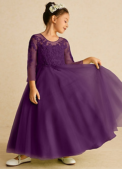 Azazie Precious Flower Girl Dresses Grape A-Line Lace Tulle Dress image2