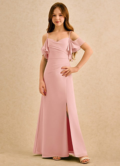 Azazie Pippy Girls Formal Blumenmädchenkleider A-Linie Herzausschnitt Chiffon Kleid Rosettenrosa image1