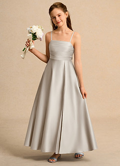 Azazie Pebbles Junior Formal Jurken voor bloemenmeisjes A-Lijn Jurk van Mat Satijn Geplooid Vorst image2