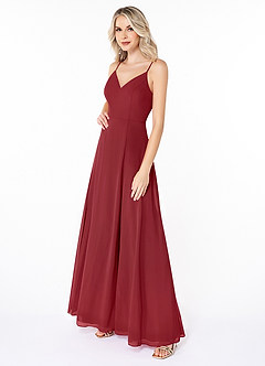 Azazie Lena Abiti da Damigella Abito A-Line in Chiffon Pizzo Melograno image3