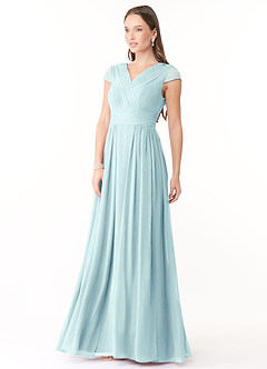 Azazie Organa Final Sale Sea Glass A-Line Pleated Chiffon Dress image3