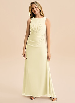 Azazie Floris Junior Robe Trapèze en Mousseline de soie Plissée Sorbet Citron image4