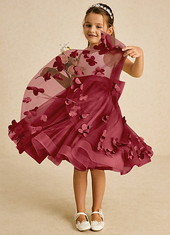 Azazie Sprout Flower Girl Dresses Pomegranate A-Line Bow Tulle Dress image3