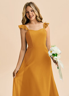 Azazie Mavie Junior A-Line Ruchede Chiffon Gulv-længde Junior brudepige Kjole image5