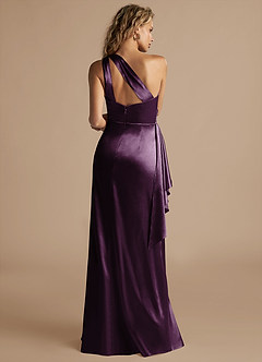 Azazie Maive Bridesmaid Dresses Plum Sheath Ruched Metallic Satin Dress image3