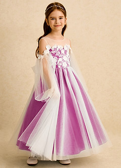 Azazie Zimi vestidos de niña de las flores Vestido de Fucsia de Tul de Princesa con Escote de Corazón image6