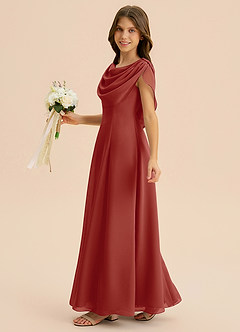 Azazie Lambie Junior Terracotta A-Line Pleated Chiffon Dress image4