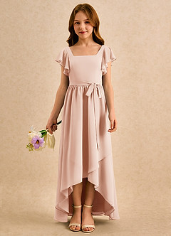 Azazie Milly Girls Formal 플라워 걸 드레스 A라인 플리츠 쉬폰 비대칭 드레스 image3