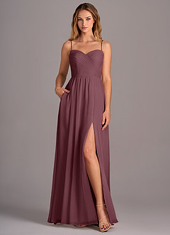 Azazie Joni Brautjungfernkleider Wandelbar A-Linie Schulterfrei Chiffon Kleid Sangria image4