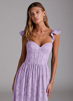 Azazie Denisse Brautjungfernkleider A-Linie Gestreift Blumen-Burnout Kleid Flieder image4