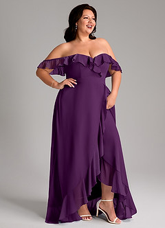 Azazie Lyra Bridesmaid Dresses Grape A-Line Chiffon Convertible Dress image14