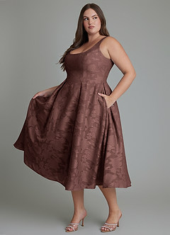 Azazie Amalie Bridesmaid Dresses Espresso A-Line Pleated Floral Burnout Dress image10