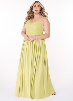 Azazie Cora Vestidos de damas de honor Vestido de Sorbete De Limón de Gasa de Corte en A con Plisado image8