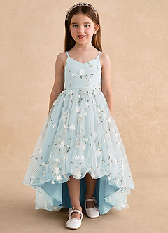 Azazie Celia Flower Girl Dresses Sea Glass A-Line Spaghetti Strap Tulle Dress image6