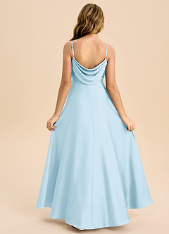 Azazie Bug Junior Sky Blue A-Line Pleated Stretch Satin Dress image2